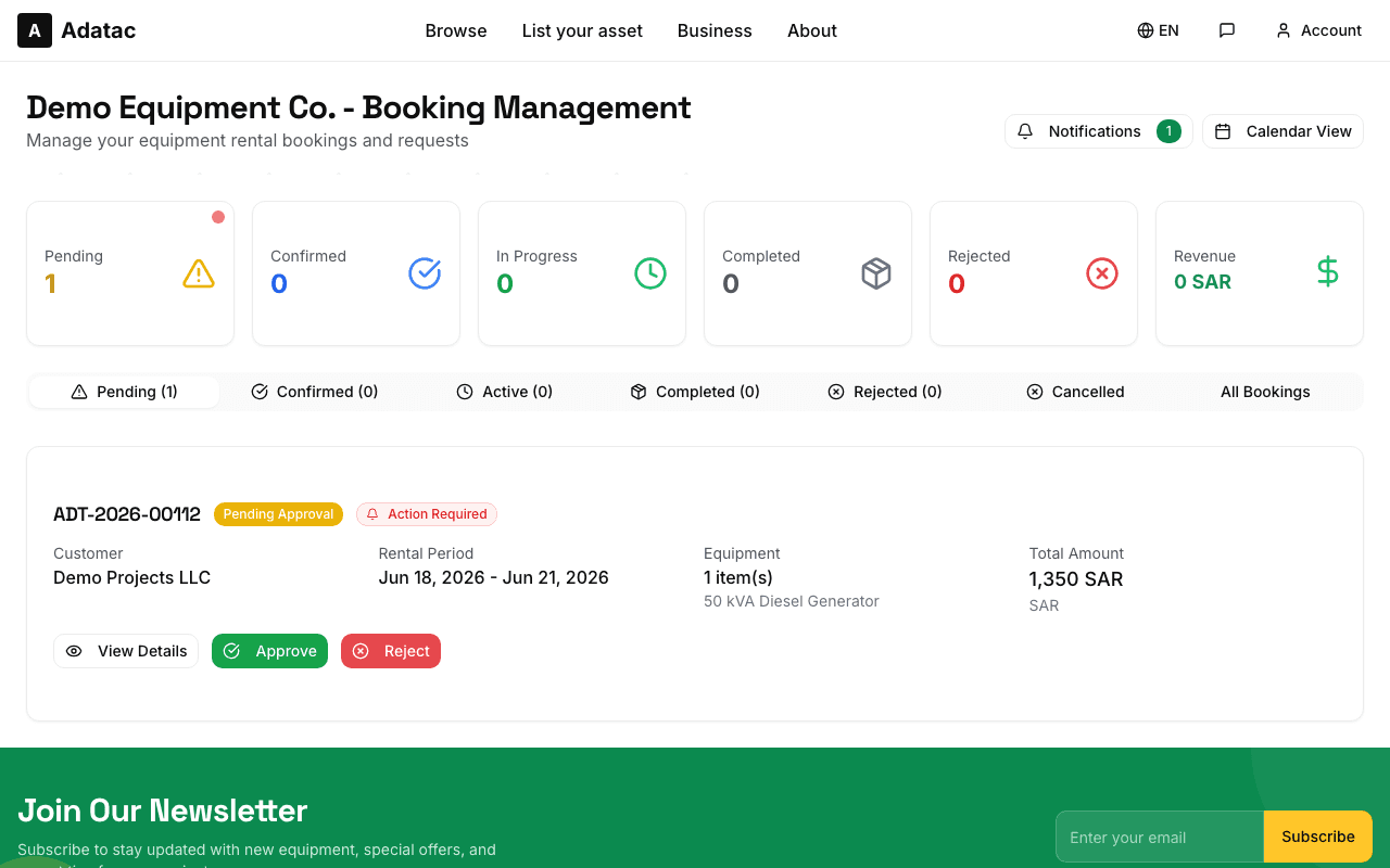 The provider bookings page with requests